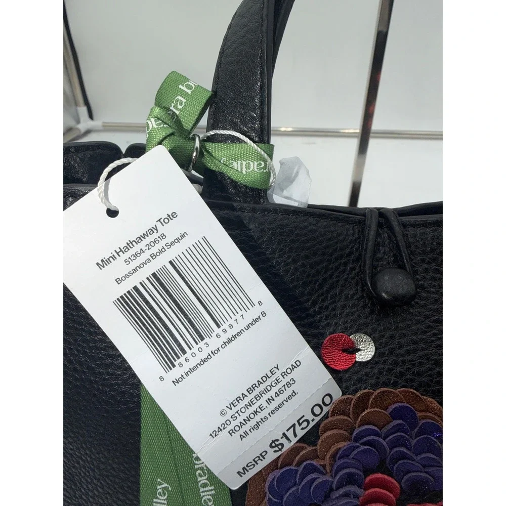 Vera Bradley Mini Hathaway Tote Black Leather Bossanova Bold Sequin 51364-20618